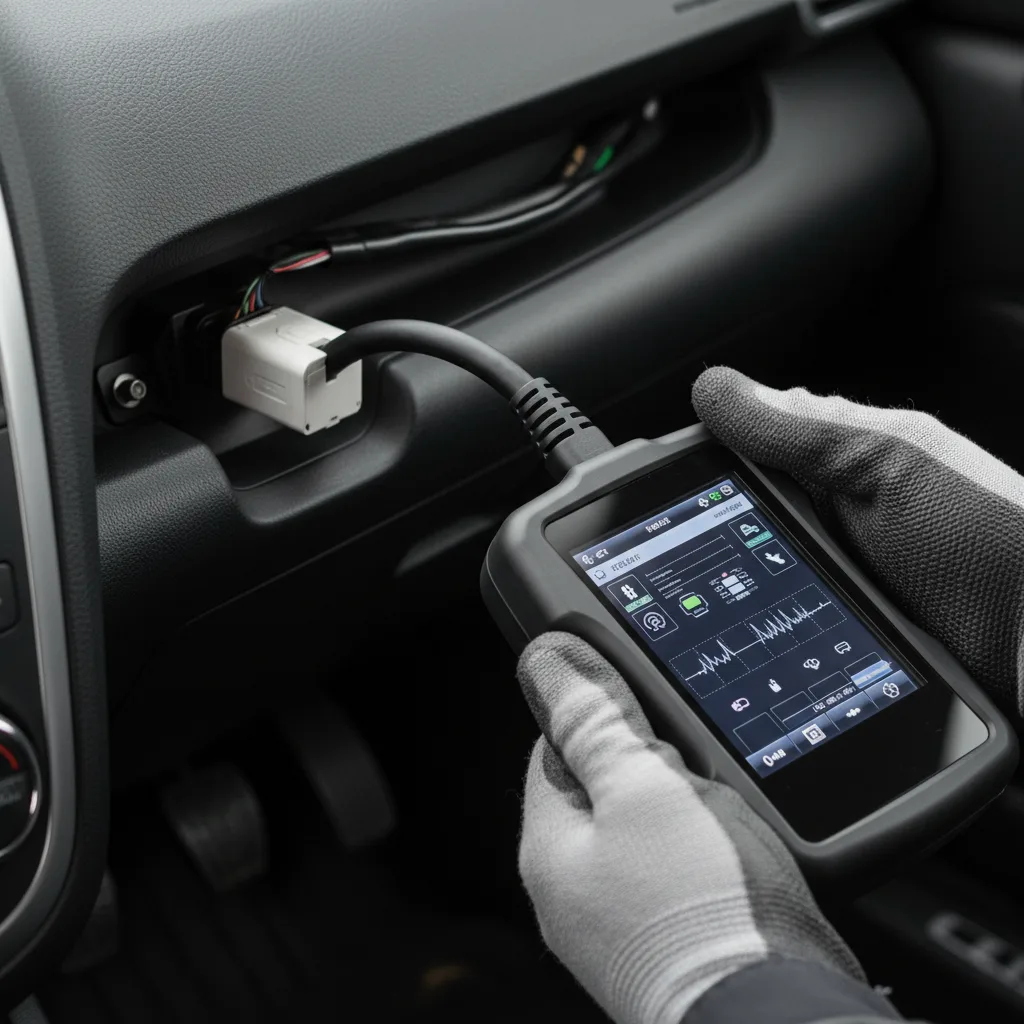 Équipe technique de Garage Marc Auto réalisant un diagnostic auto avec valise klavkarr